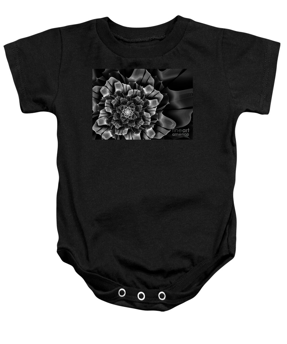 Abstract Baby Onesie featuring the digital art Black and white fractal flower by Martin Capek