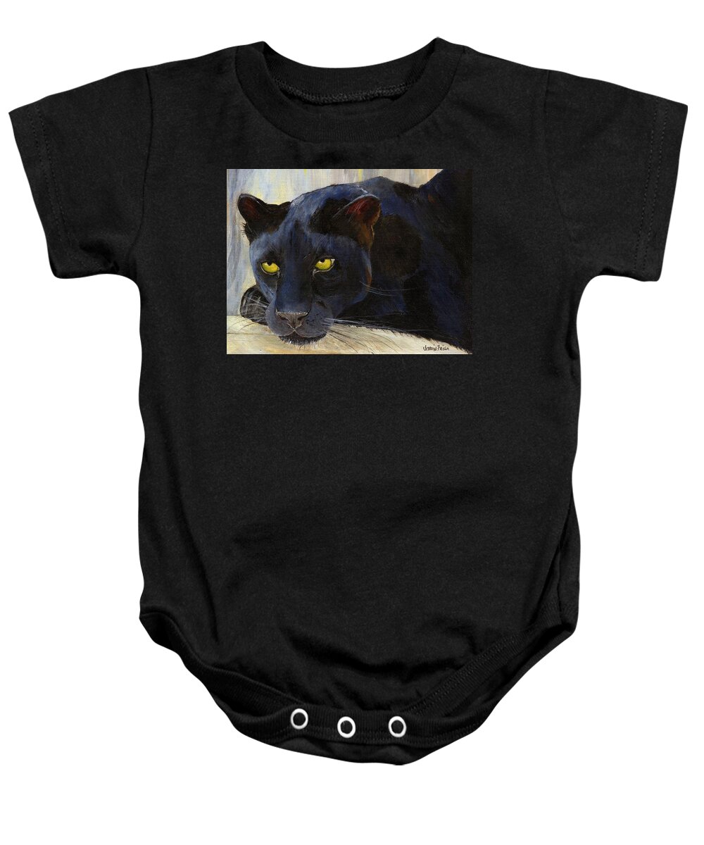 Black Cat Baby Onesie featuring the painting Black Cat by Jamie Frier