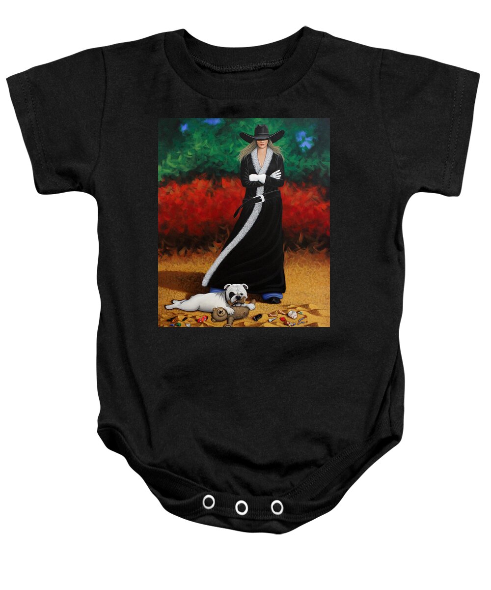 Dog Painting Baby Onesie featuring the painting Black Eyed Bully by Lance Headlee