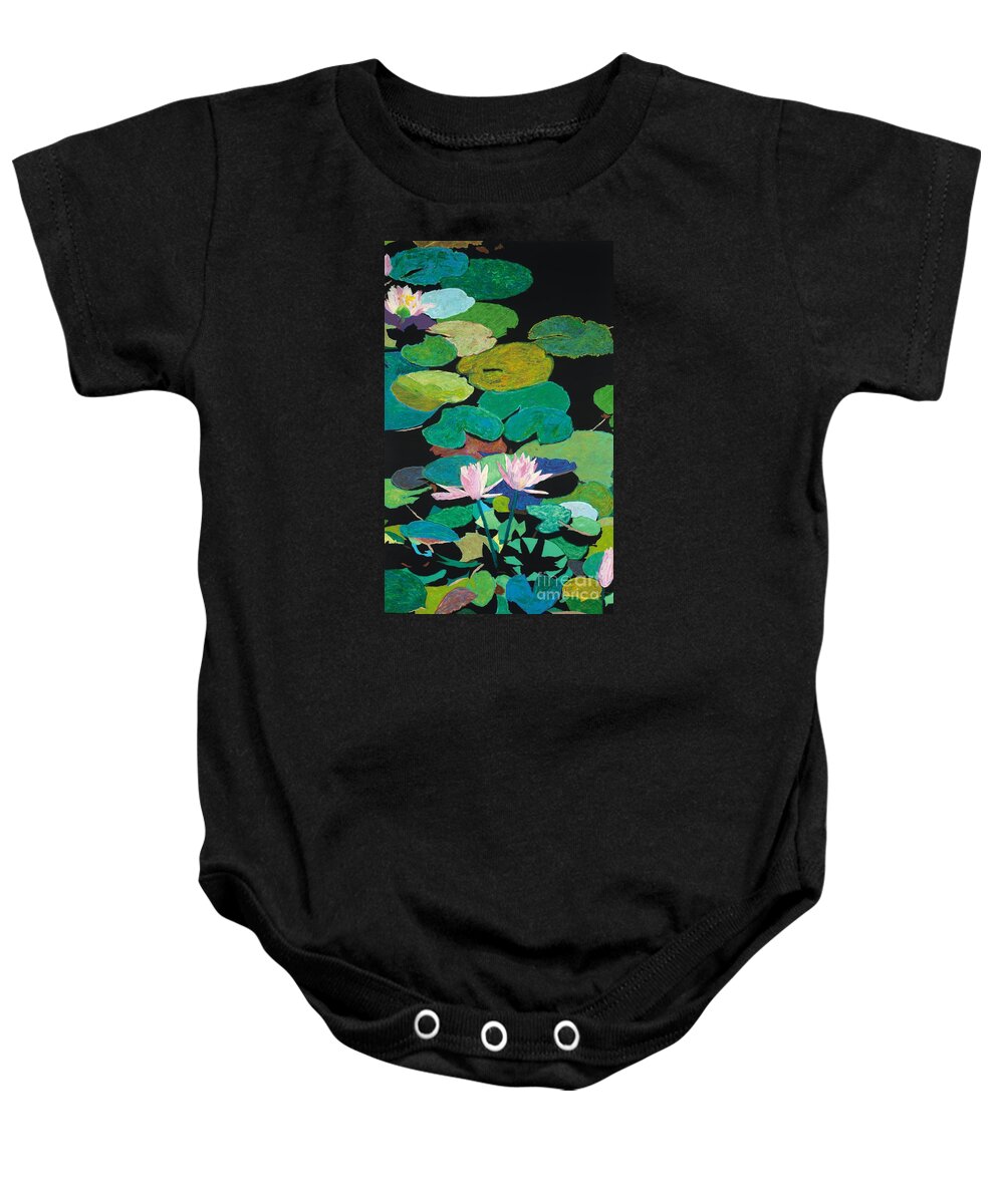 Landscape Baby Onesie featuring the painting Blairs Pond by Allan P Friedlander