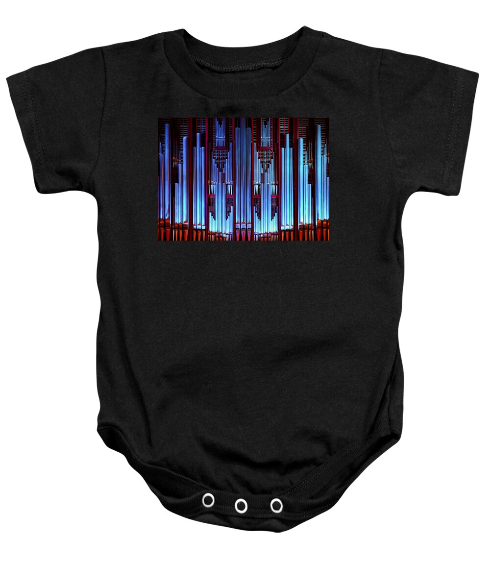 Blue Baby Onesie featuring the photograph Blue organ pipes by Jenny Setchell