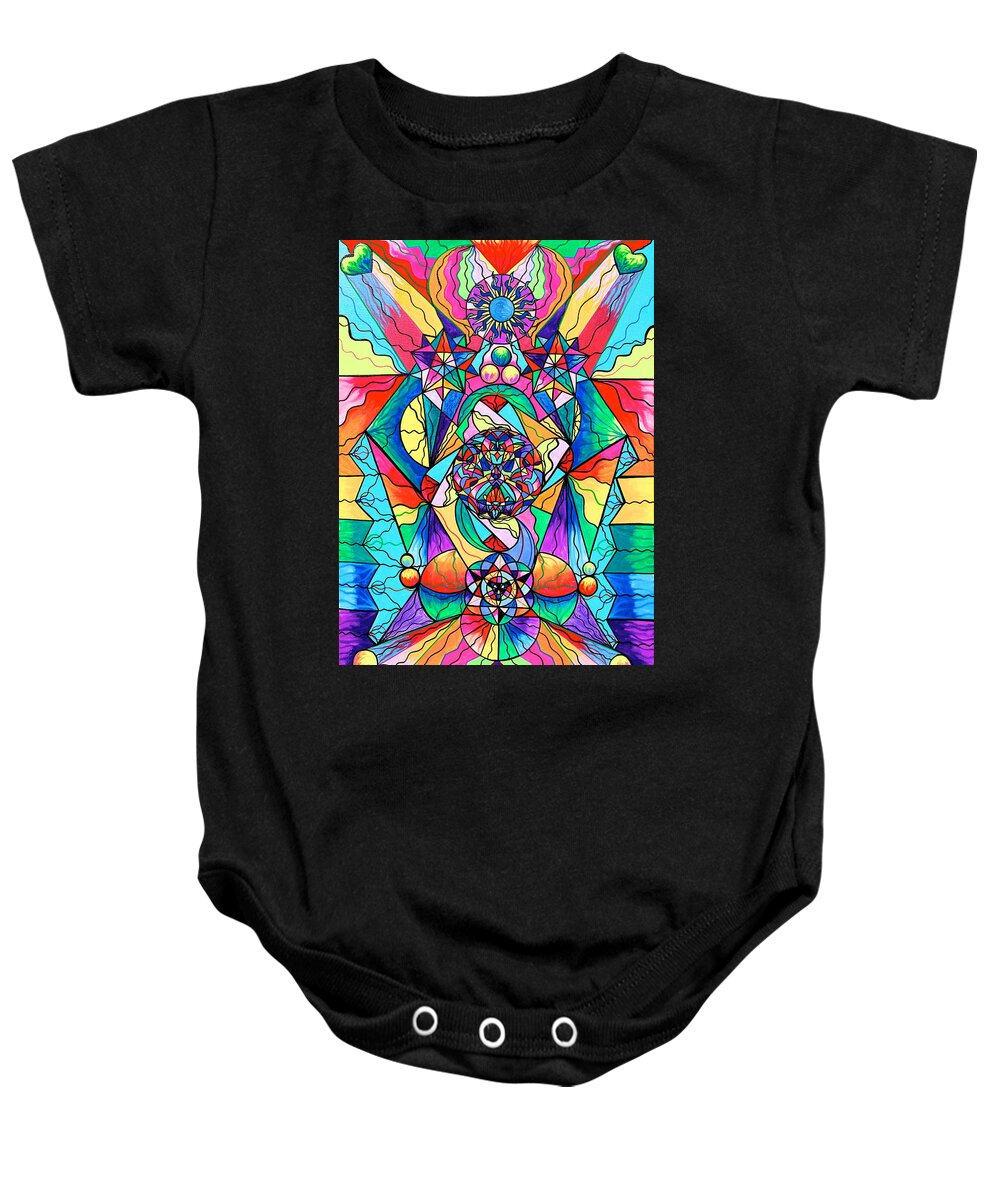 Vibration Baby Onesie featuring the painting Blue Ray Transcendence Grid by Teal Eye Print Store