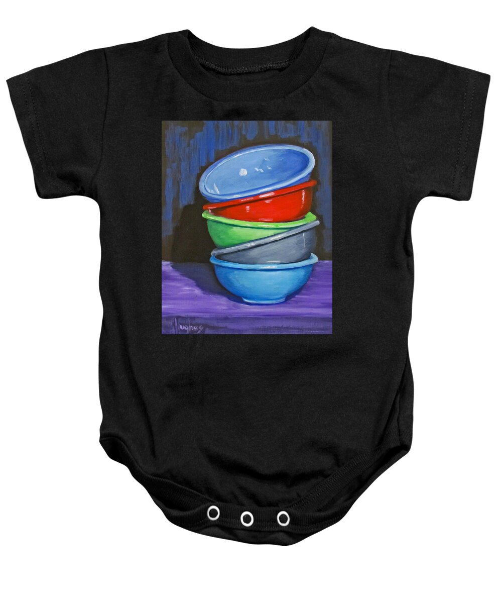Bowl Baby Onesie featuring the painting Bowls by Kevin Hughes