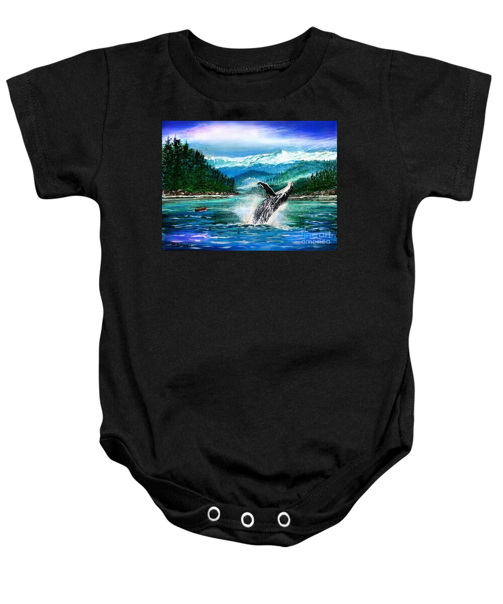 Breaching Whale Baby Onesie featuring the painting Breaching Humpback Whale by Pat Davidson
