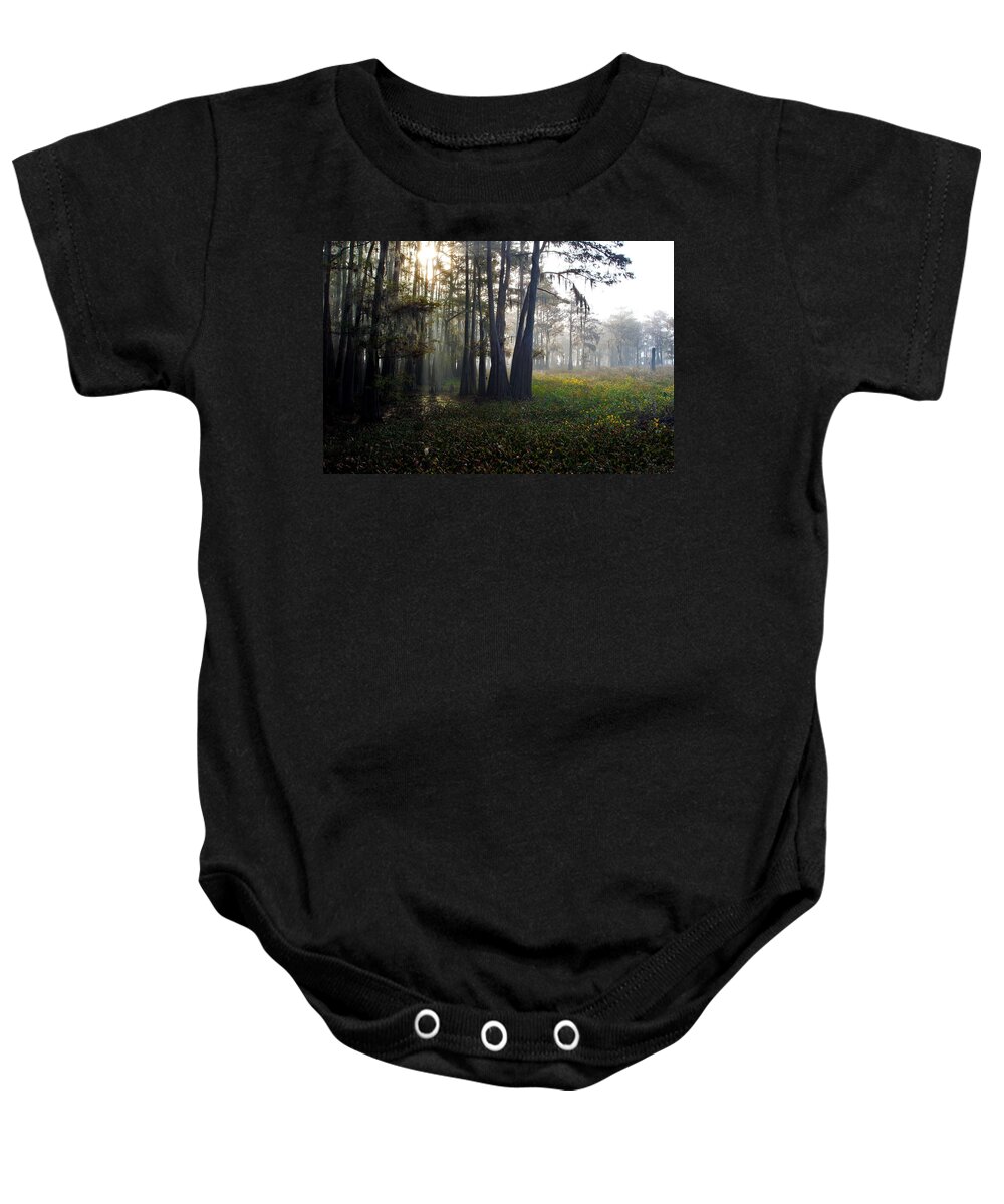 Atchafalaya Basin Baby Onesie featuring the photograph Breaking Through Morning Fog by Ron Weathers