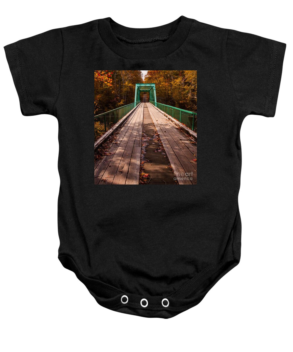 Bridge Photographs Baby Onesie featuring the photograph Bridge To An Adventure In Autumn by Jerry Cowart