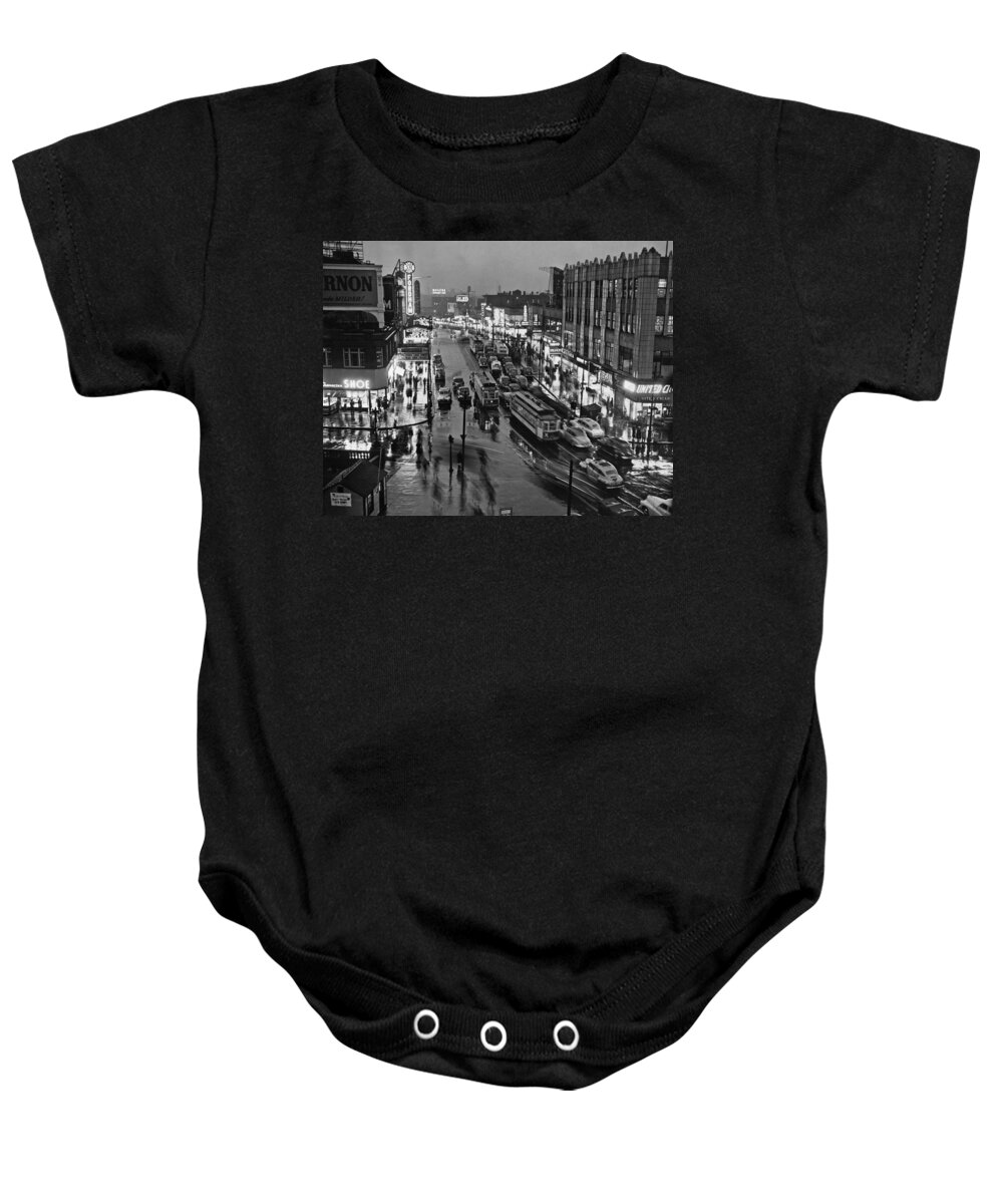 1946 Baby Onesie featuring the photograph Bronx Fordham Road At Night by Underwood Archives