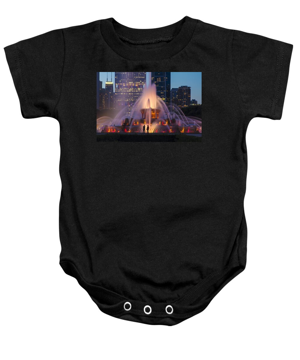 Buckingham Fountain Baby Onesie featuring the photograph Buckingham Fountain with people for scale by Sven Brogren