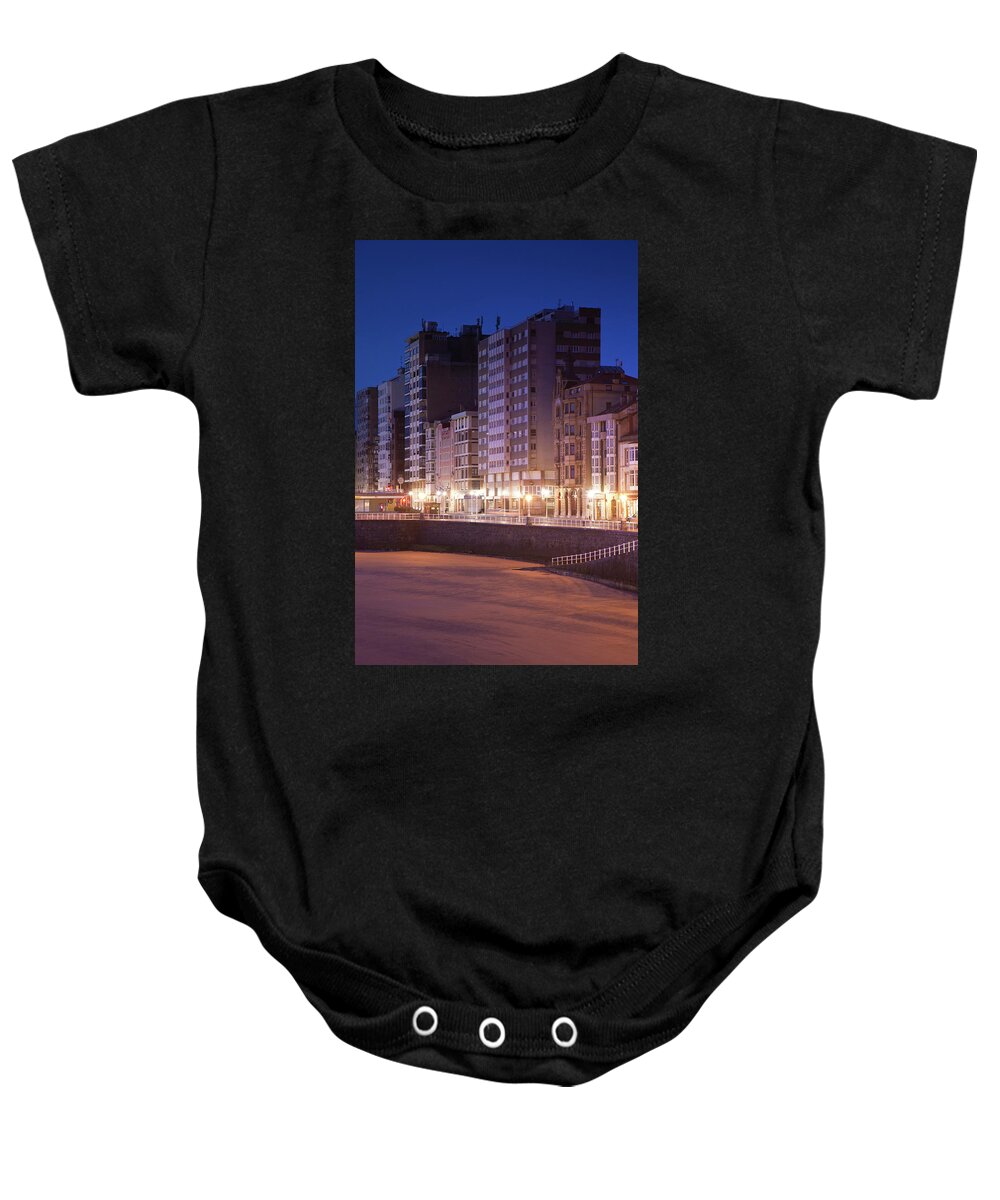 Photography Baby Onesie featuring the photograph Buildings Along A Beach, Playa De San by Panoramic Images