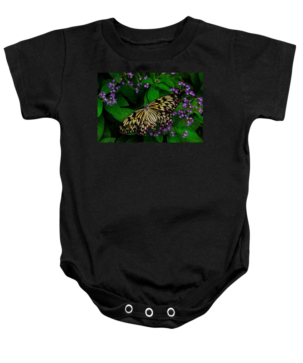 Butterfly Baby Onesie featuring the digital art Butterfly - Yellow Green Purple by Mark Valentine