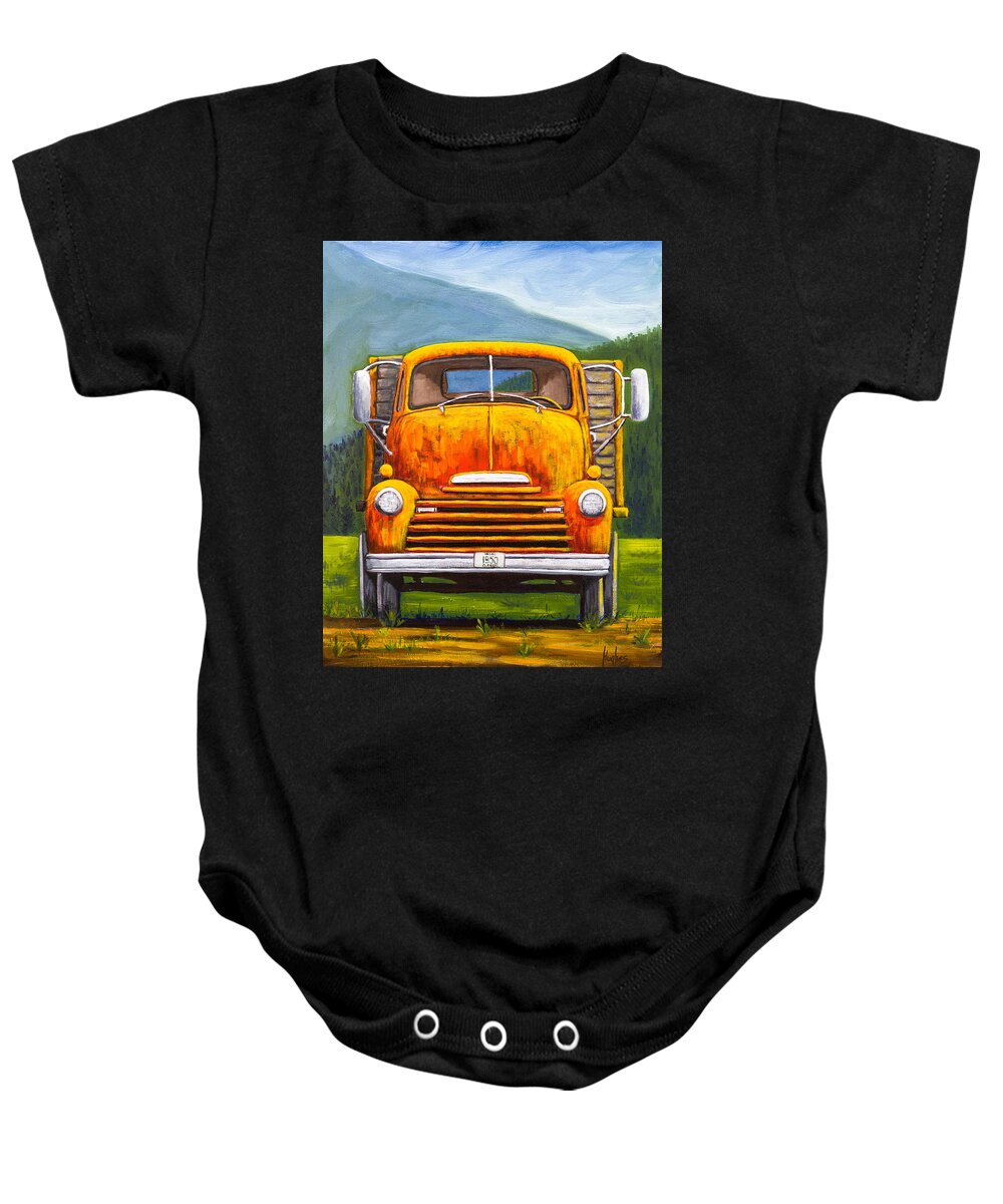 Cabover Truck Baby Onesie featuring the painting Cabover Truck by Kevin Hughes