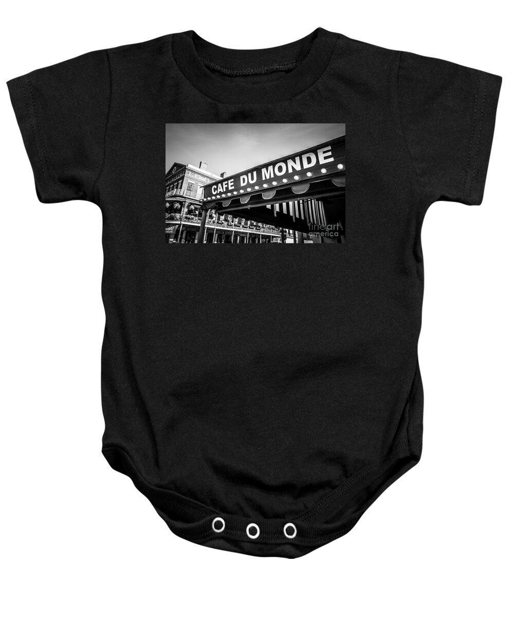 America Baby Onesie featuring the photograph Cafe Du Monde Black and White Picture by Paul Velgos