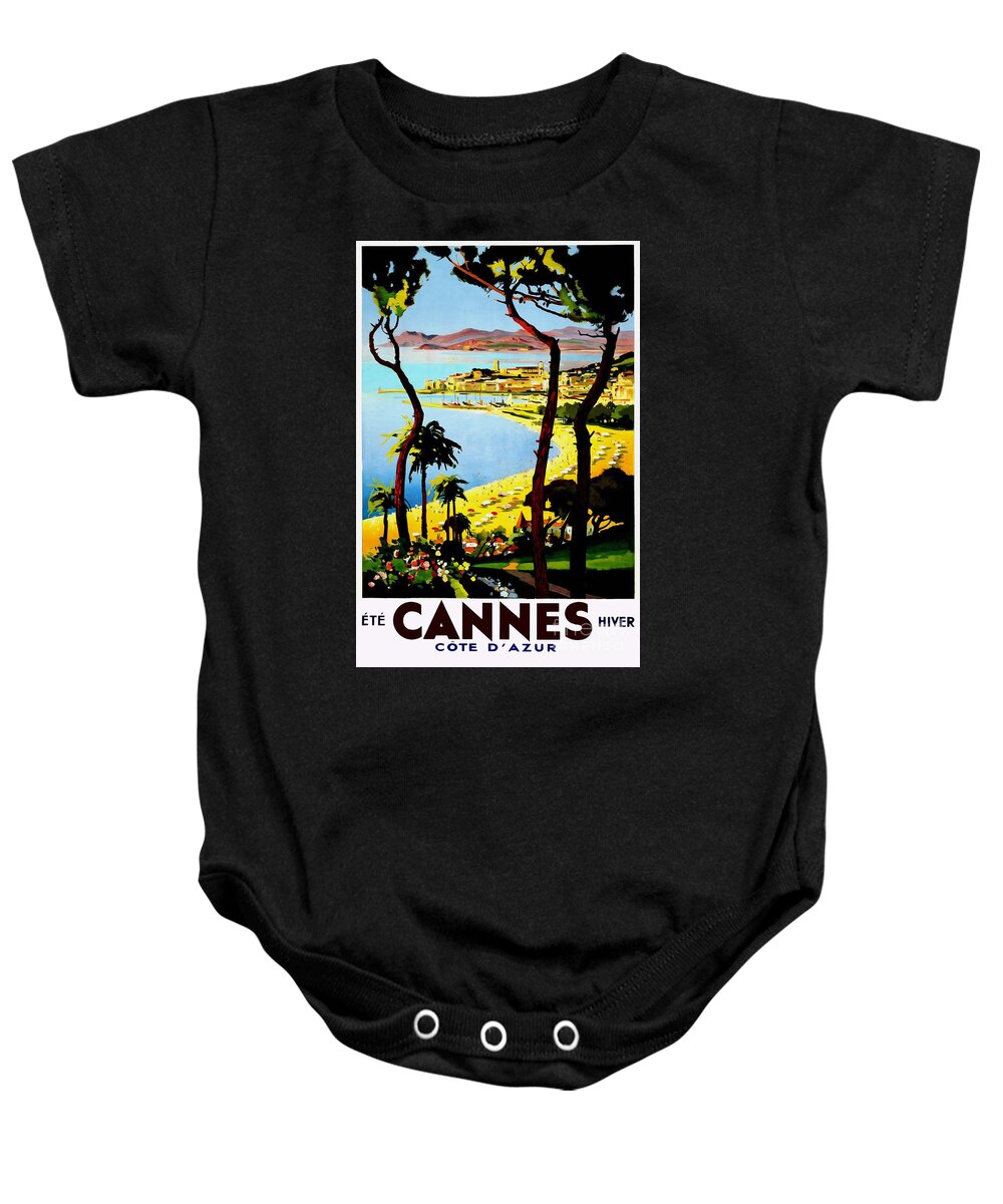 Cannes Baby Onesie featuring the photograph Cannes Vintage Travel Poster by Jon Neidert