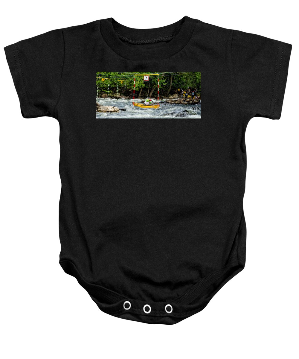 Outdoor Baby Onesie featuring the photograph Canoe paddler in gate 7 by Les Palenik