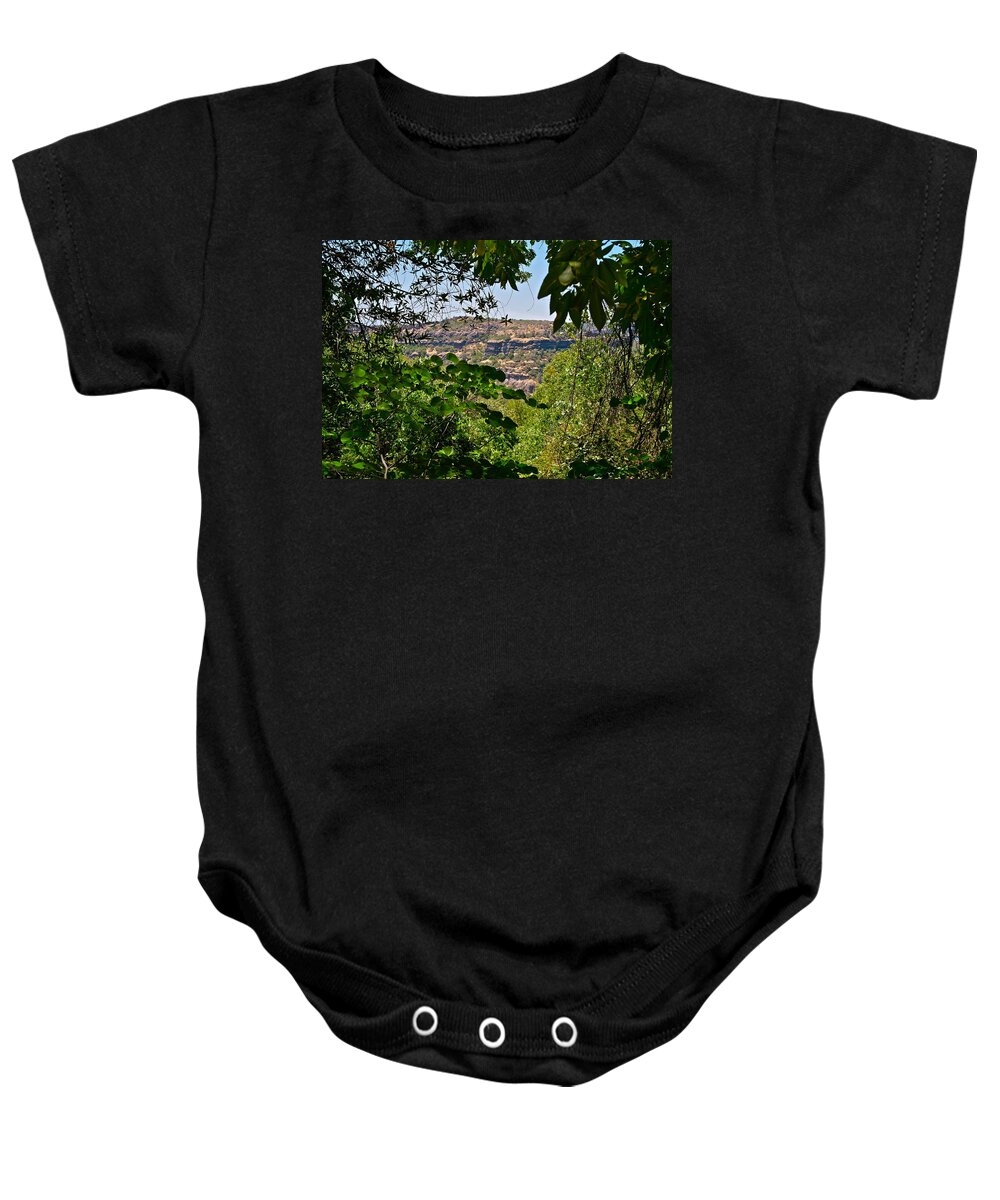 Landscape Baby Onesie featuring the photograph Canyon Peeks Through the Trees by Michele Myers