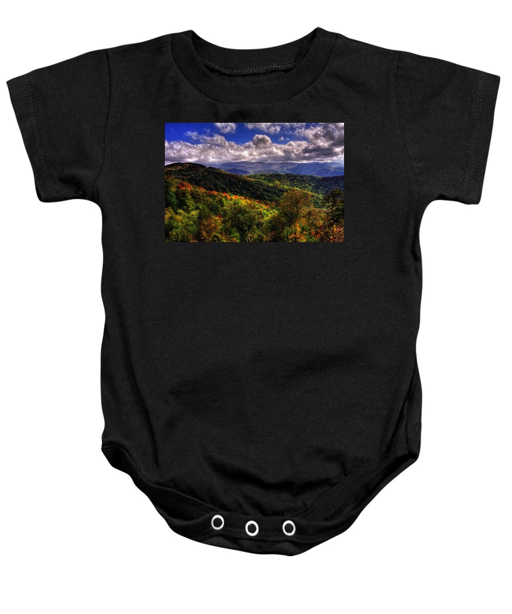 Cherohala Skyway Baby Onesie featuring the photograph Cherohala Skyway Brushy Ridge Overlook by Greg and Chrystal Mimbs