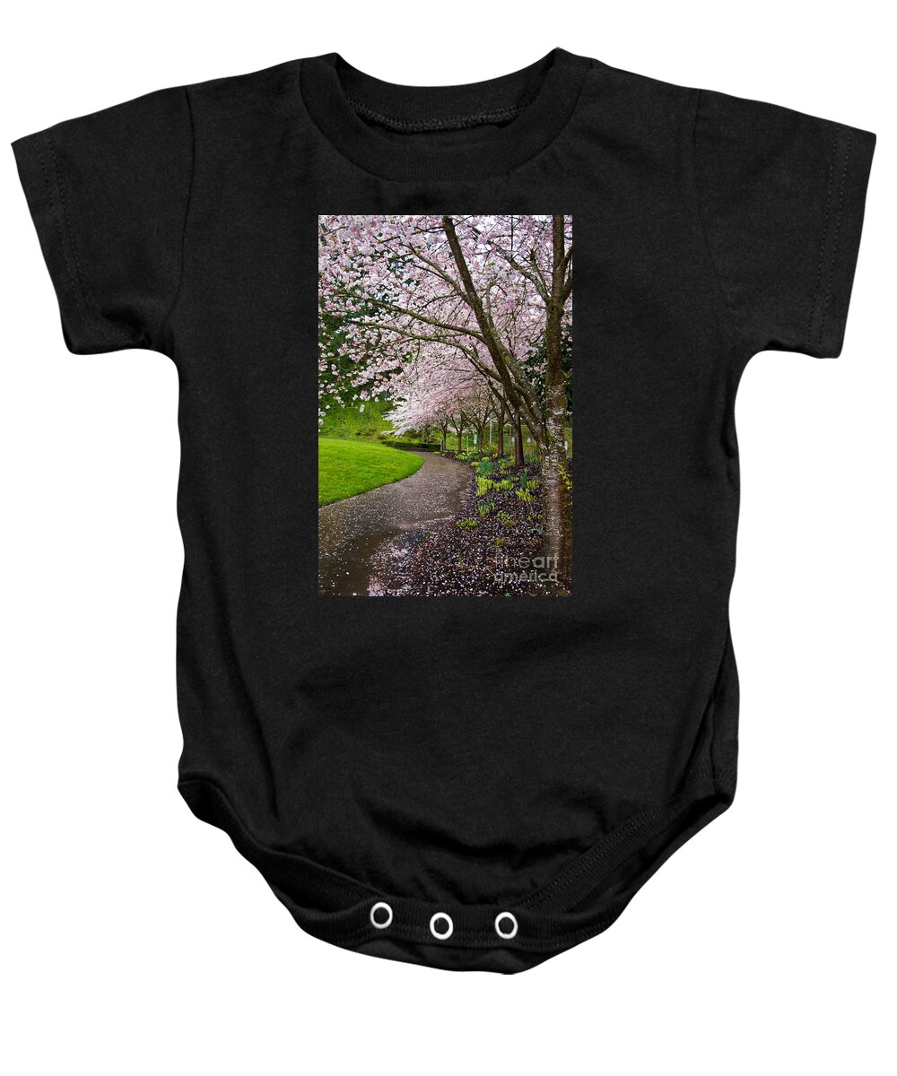 Botanical Garden Baby Onesie featuring the photograph Cherry blossoms in Portland by Dan Hartford