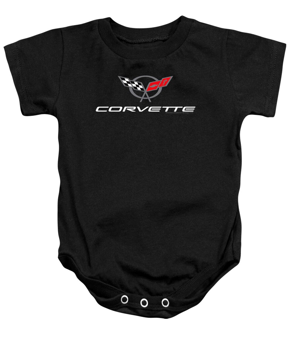 Corvette Baby Onesie featuring the digital art Chevrolet - Corvette Modern Emblem by Brand A