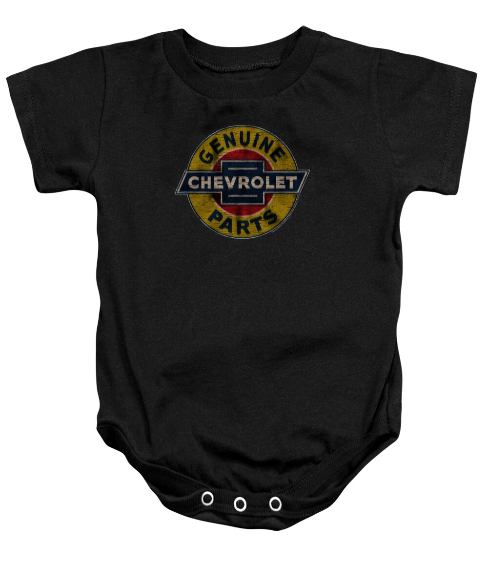  Baby Onesie featuring the digital art Chevrolet - Genuine Chevy Parts Distressed Sign by Brand A