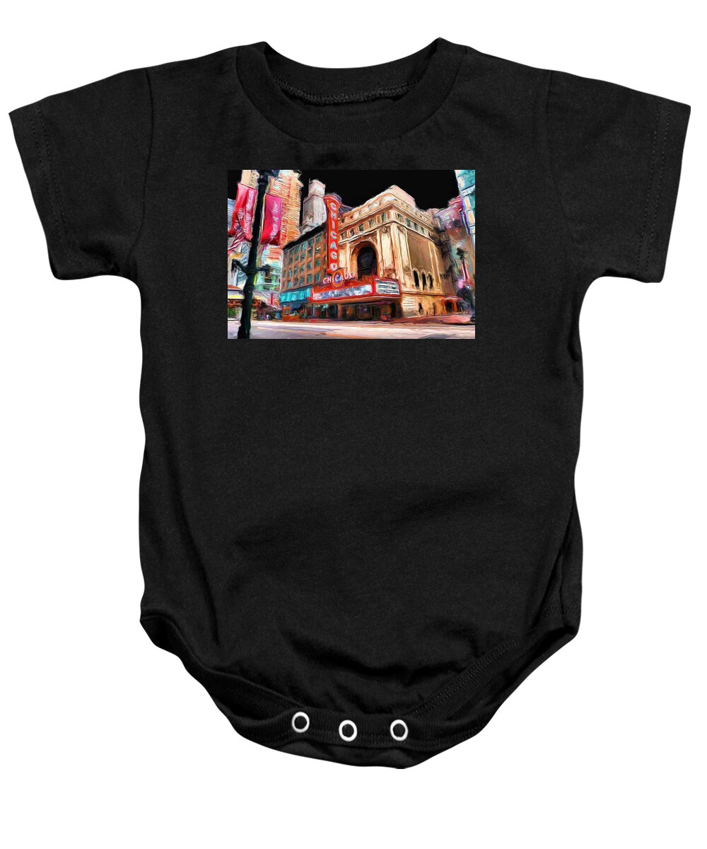 Chicago Baby Onesie featuring the painting Chicago Theater - 23 by Ely Arsha