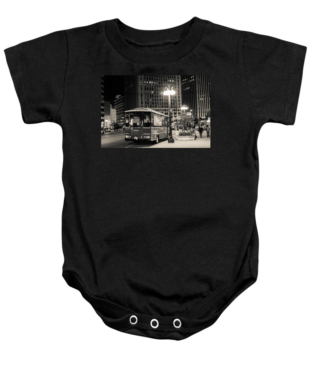 Transportation Baby Onesie featuring the photograph Chicago Trolly Stop by Melinda Ledsome