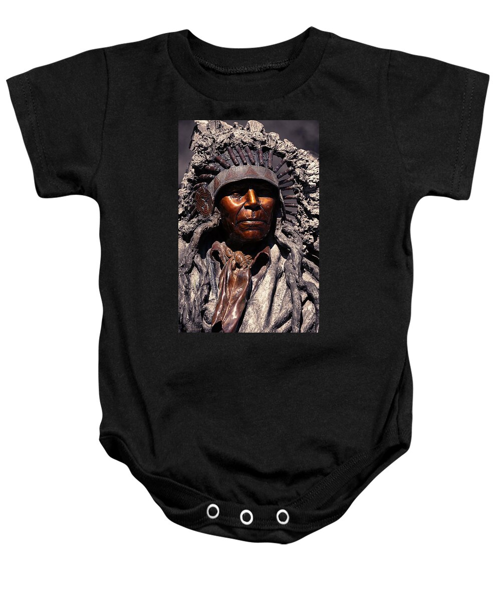 First Nation Baby Onesie featuring the photograph Chief Crowchild by Maria Angelica Maira