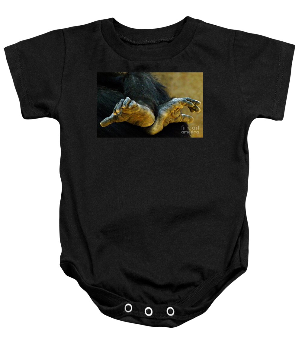 Chimpanzee Baby Onesie featuring the photograph Chimpanzee Feet by Clare Bevan