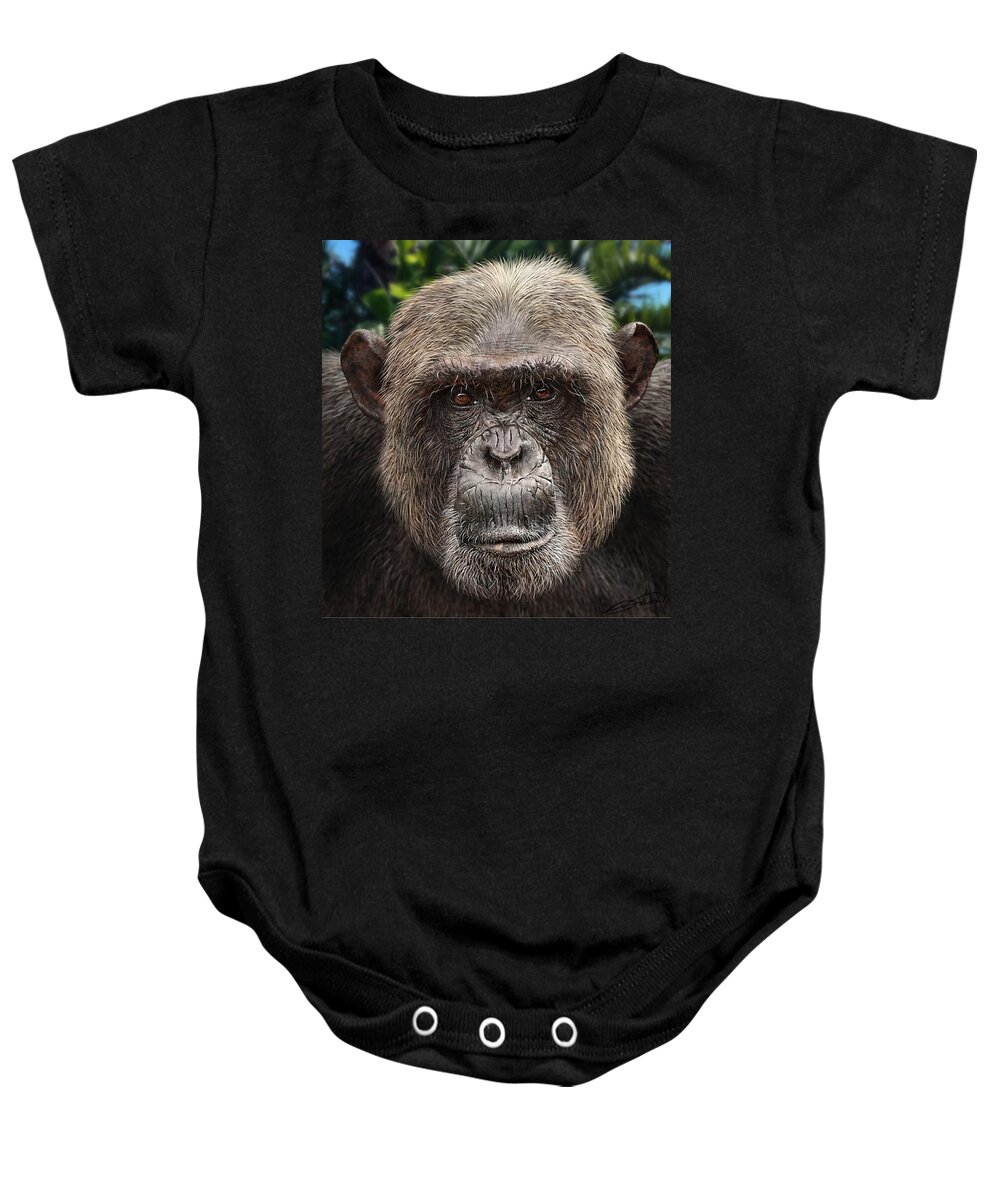 Chimpanzee Baby Onesie featuring the digital art Chimpanzee Male by Owen Bell