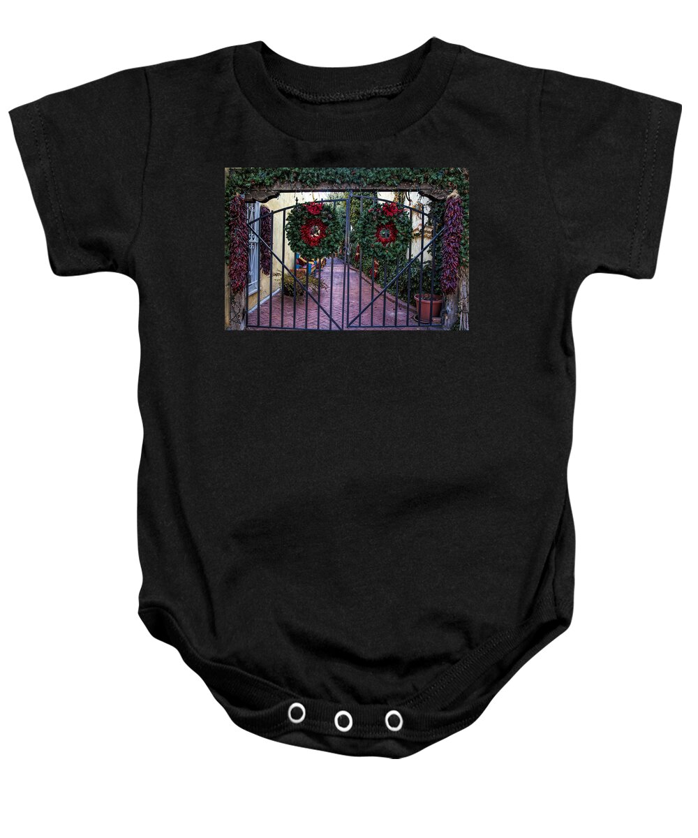 Old Town Albuquerque Baby Onesie featuring the photograph Christmas Gate by Diana Powell