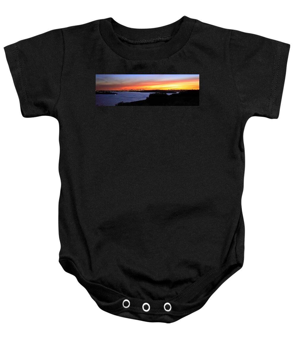 Sunset Baby Onesie featuring the photograph City lights in the sunset by Miroslava Jurcik