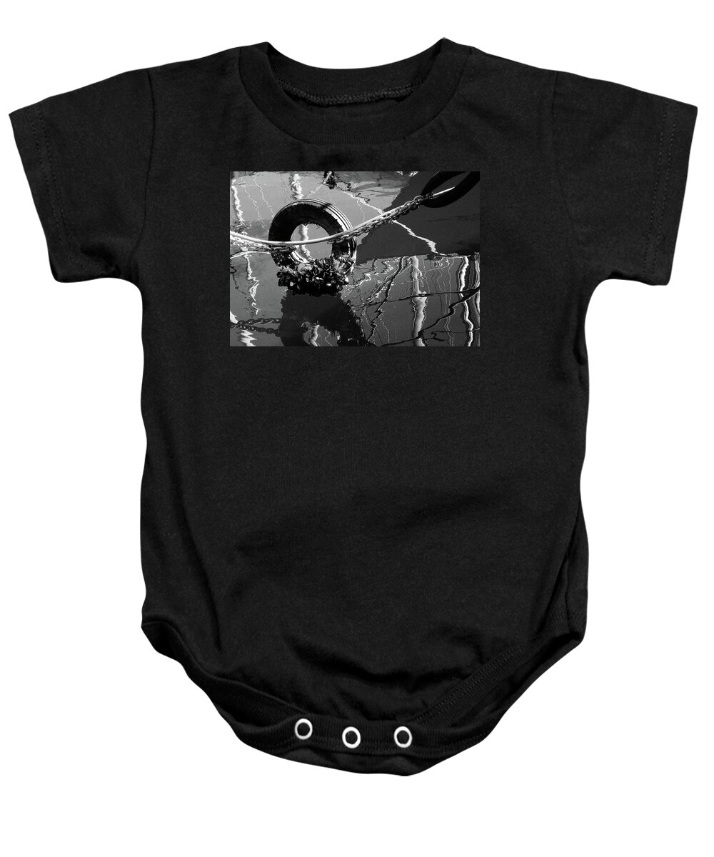 Black And White Baby Onesie featuring the photograph Clams On A Tire B by Xueling Zou