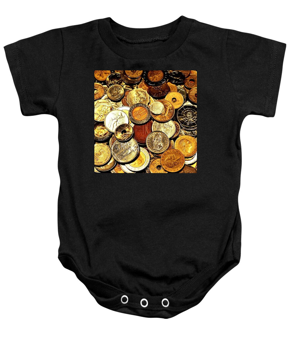 Coins Baby Onesie featuring the photograph Coinage by Benjamin Yeager