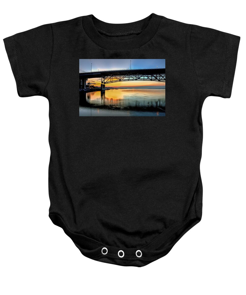 Coleman Bridge Baby Onesie featuring the photograph Coleman Bridge at Sunset Two by Jerry Gammon
