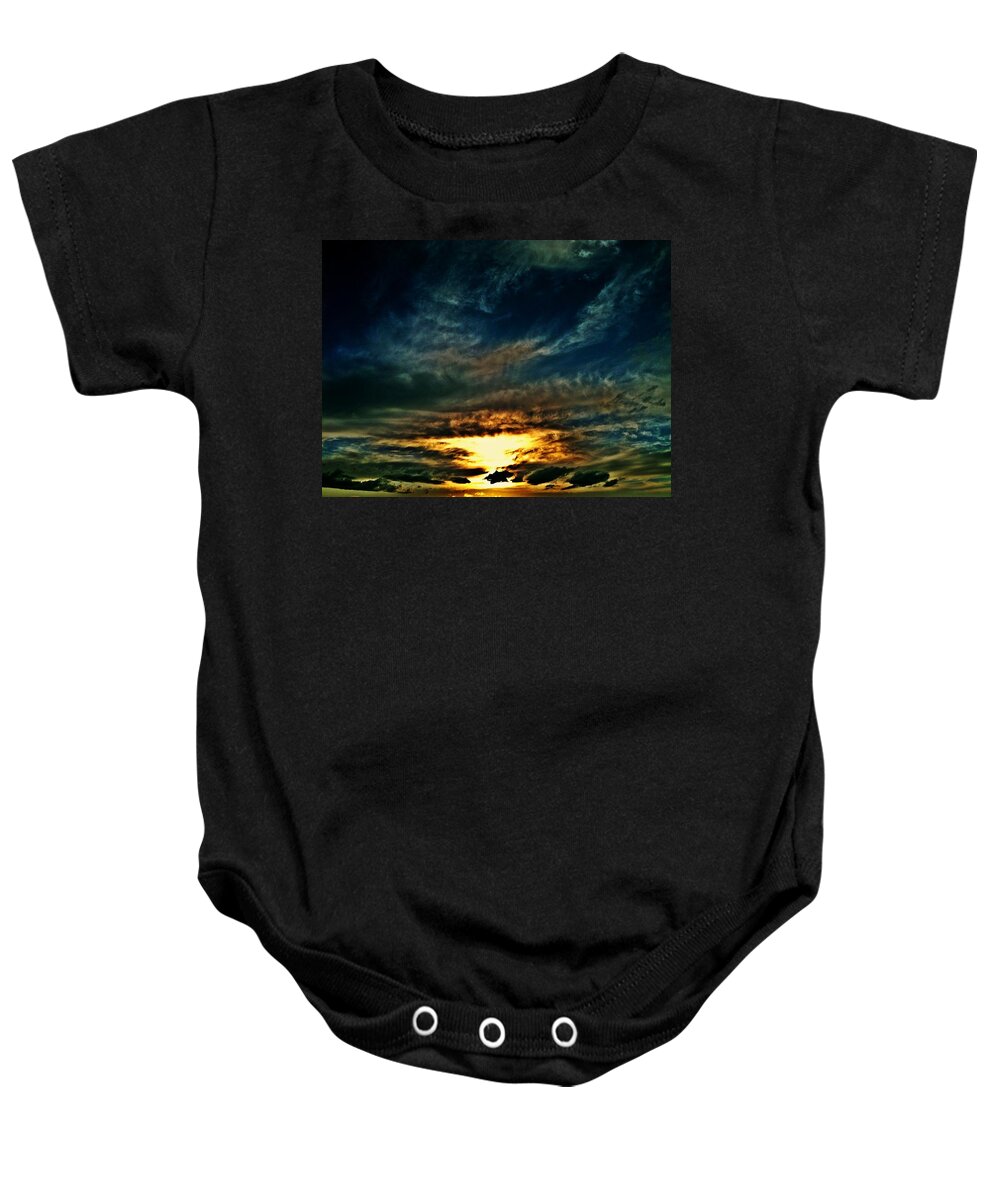 Sky Baby Onesie featuring the photograph Collapsing Sunset by Chris Dunn