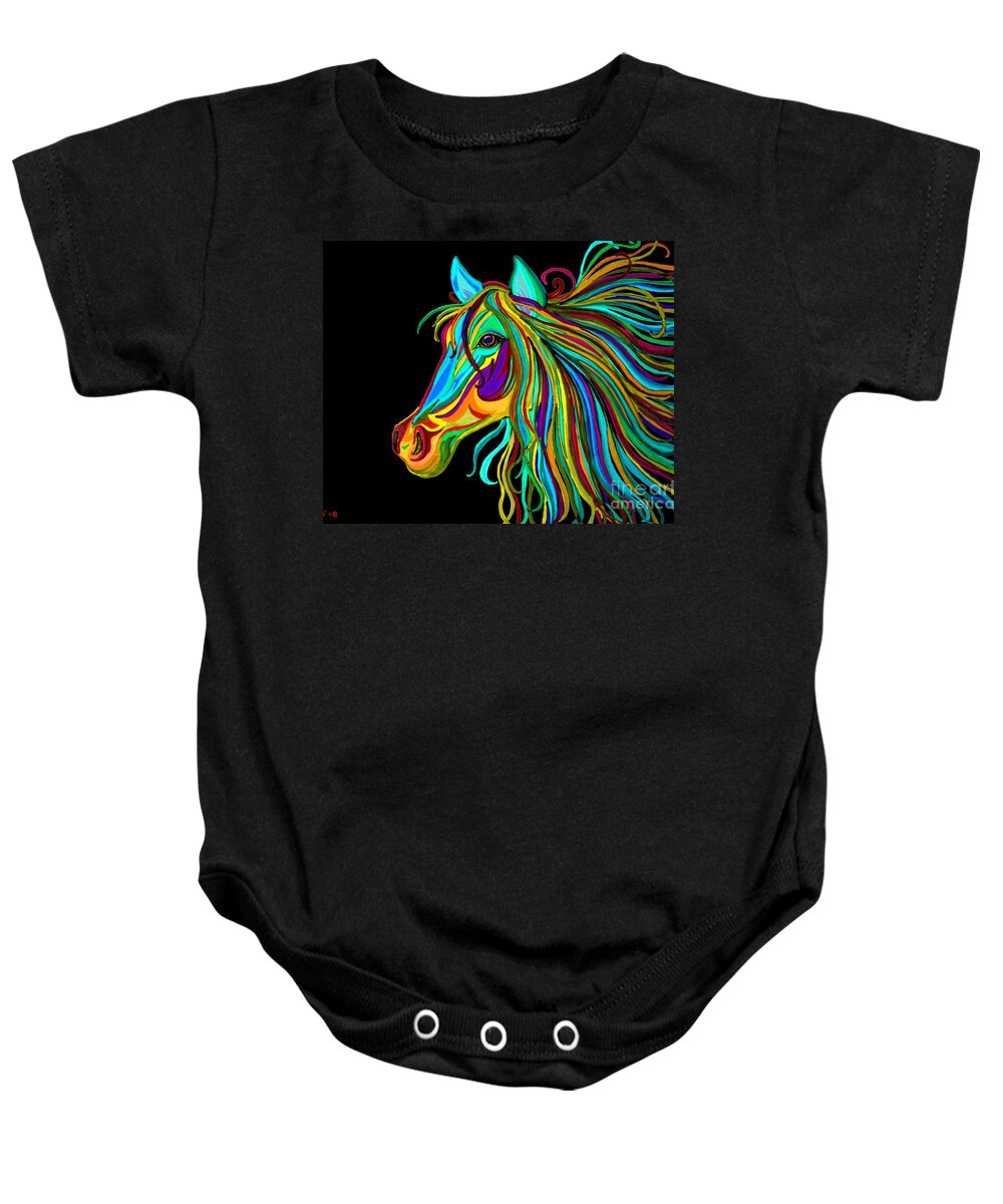 Horse Baby Onesie featuring the drawing Colorful Horse Head 2 by Nick Gustafson