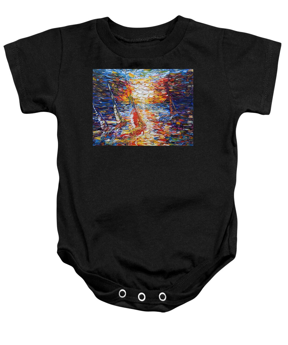 Bright.colourful Baby Onesie featuring the painting Coloured Sails by Pete Caswell