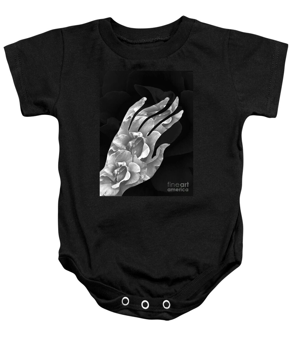 Surrealism Baby Onesie featuring the digital art Comfort B W by Fei A