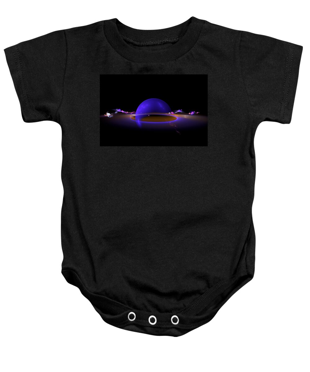 Abstract Baby Onesie featuring the photograph Computer Generated Fractal Digital Image Planet Shaped Blue Black by Keith Webber Jr