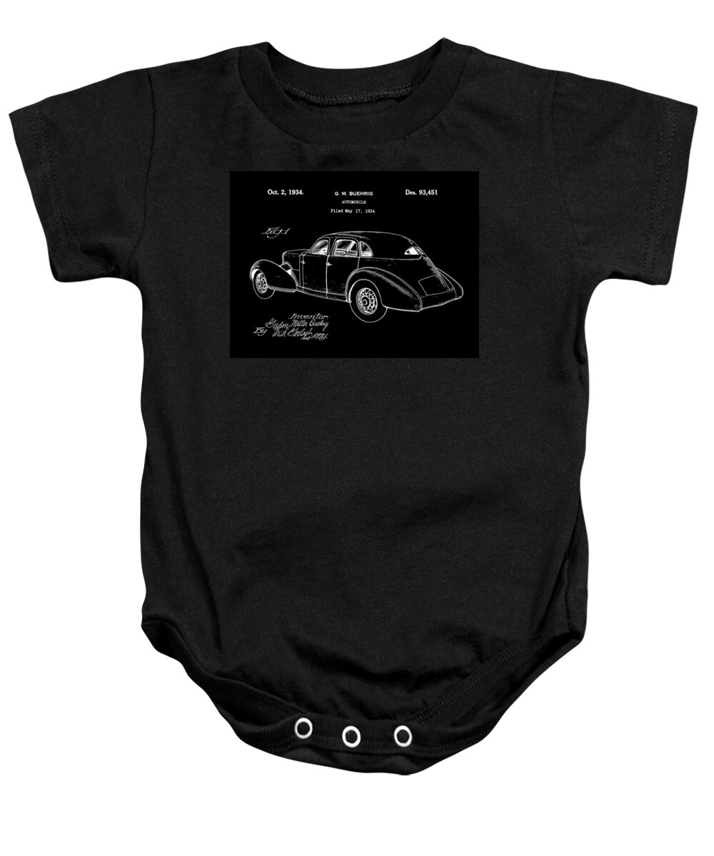 Cord Baby Onesie featuring the digital art Cord Automobile Patent 1934 - Black by Stephen Younts