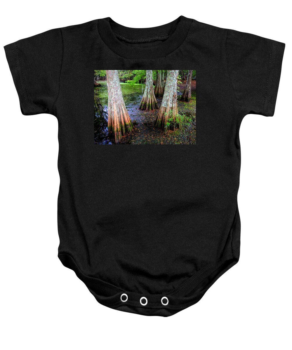 Cypress Trees Baby Onesie featuring the photograph Cypress Waltz by Karen Wiles