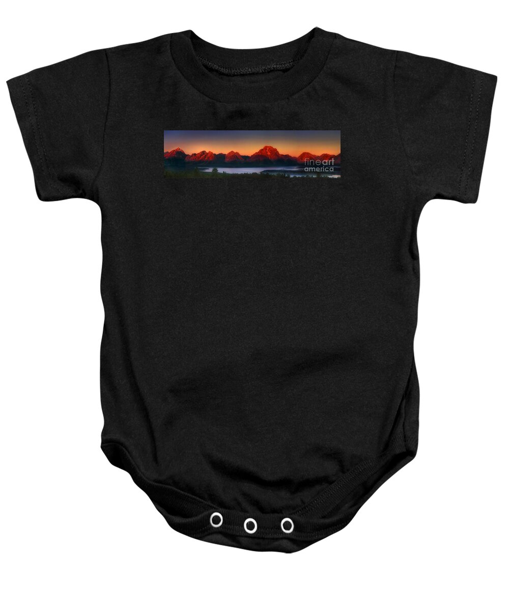 Wyoming Landscape Baby Onesie featuring the photograph Dawn Light on the Tetons Grant Tetons National Park Wyoming by Dave Welling
