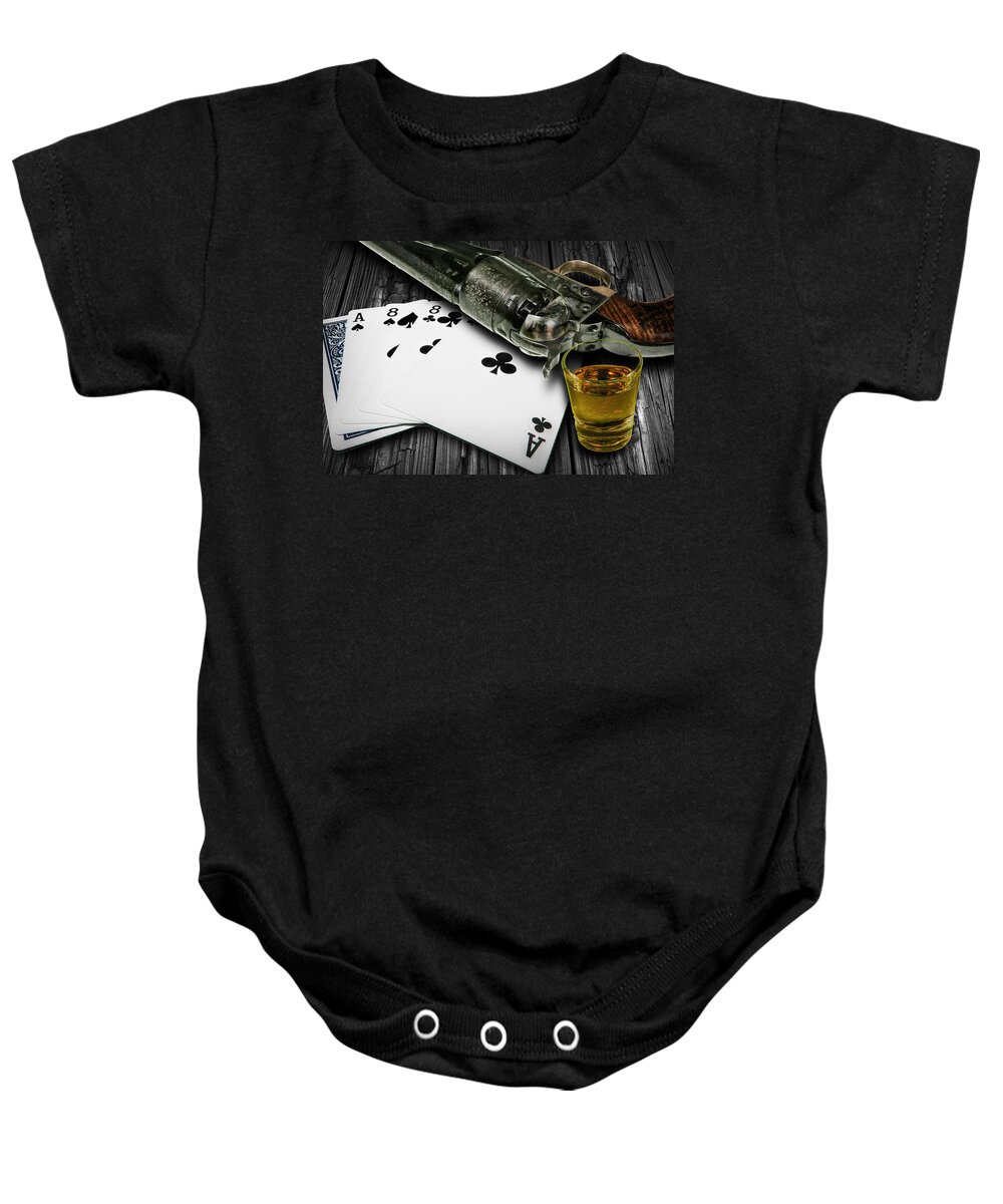 Game Baby Onesie featuring the photograph Dead Man's Poker Hand by Randall Nyhof