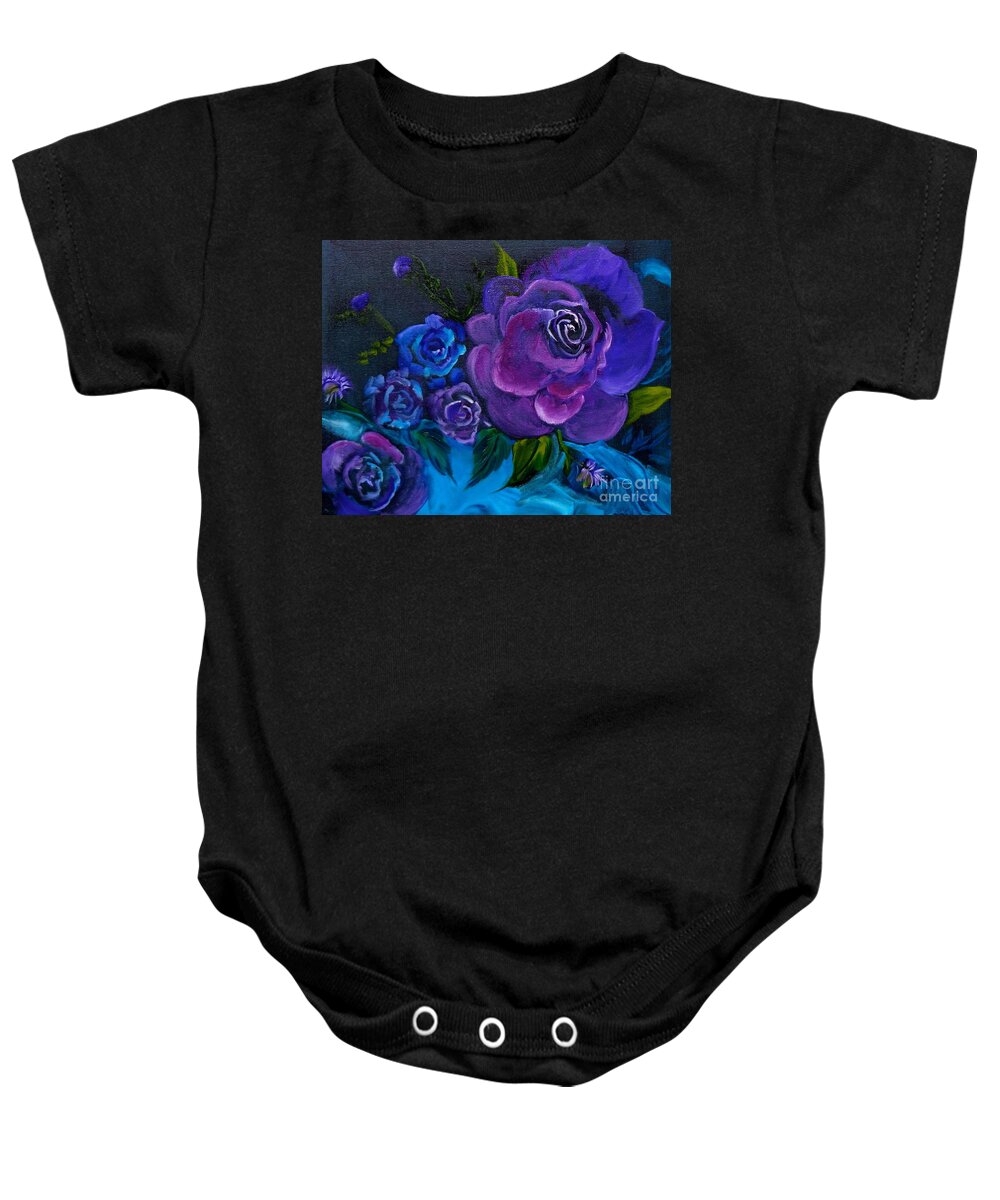 Purple Roses Baby Onesie featuring the painting Deep Purple Reverie by Jenny Lee
