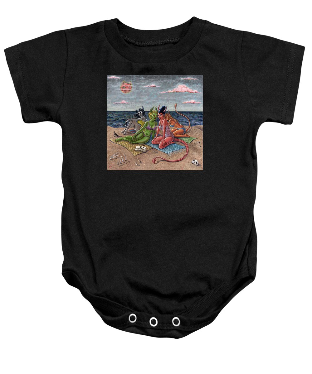 Beach Baby Onesie featuring the painting Demon Beaches by Holly Wood