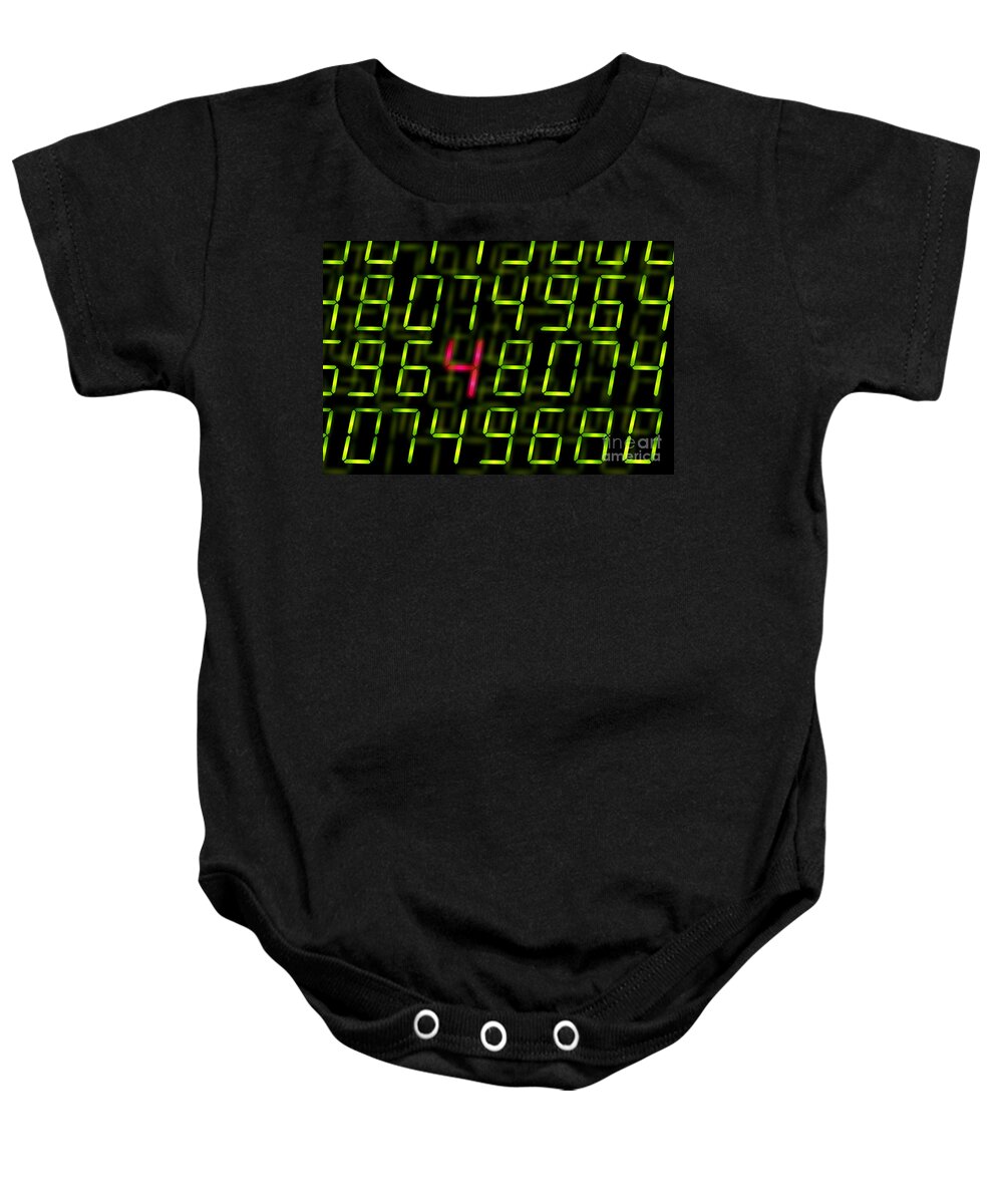 Secret Baby Onesie featuring the photograph Digital numbers with one highlighted by Simon Bratt