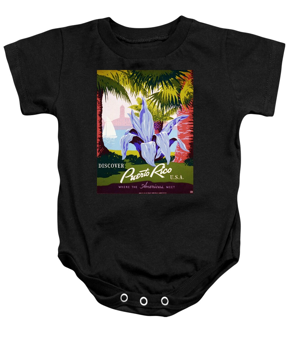 Beach Baby Onesie featuring the digital art Discover Puerto Rico by Georgia Clare