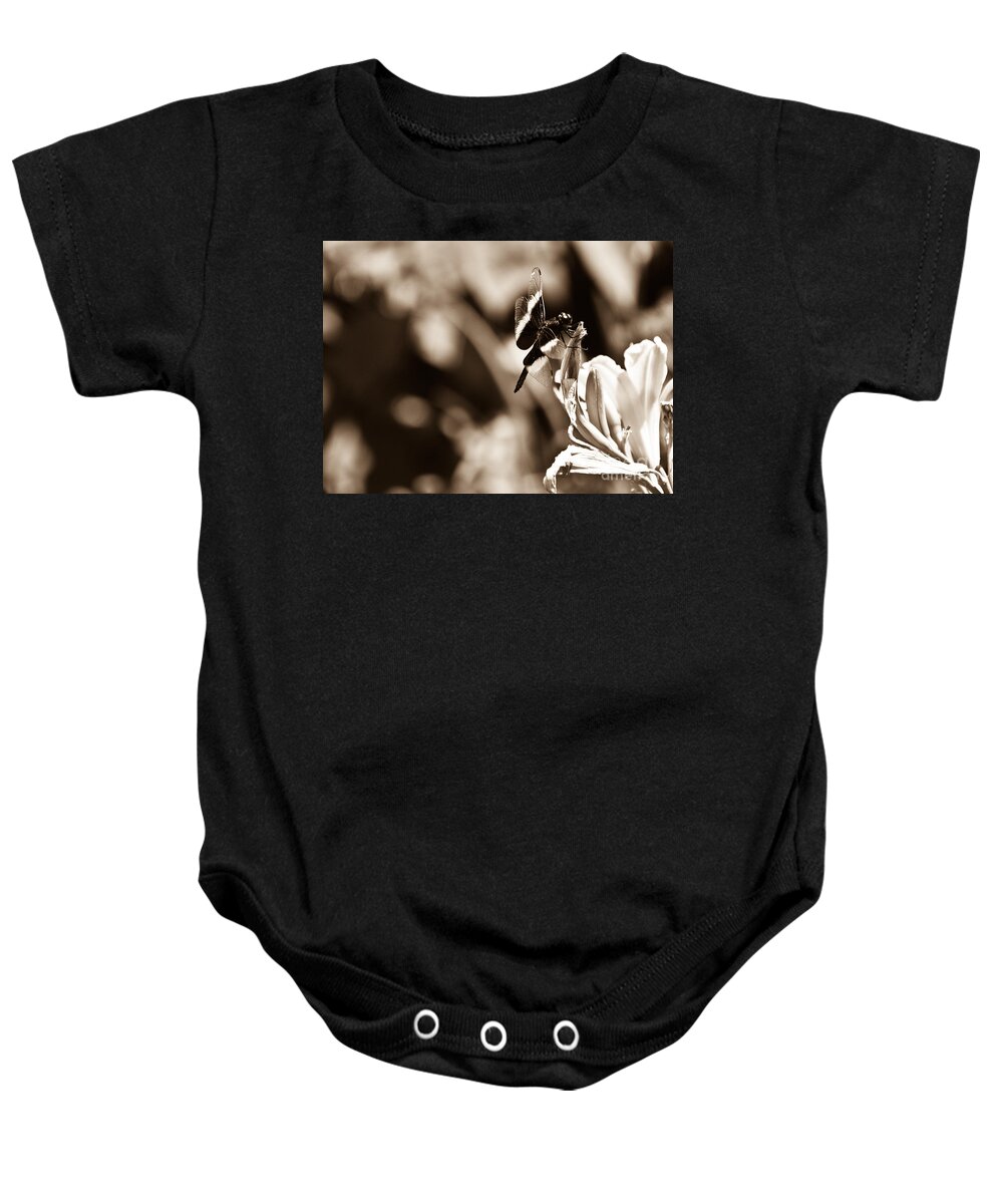 Widow Skimmer Baby Onesie featuring the photograph Dragonfly of Old by Cheryl Baxter