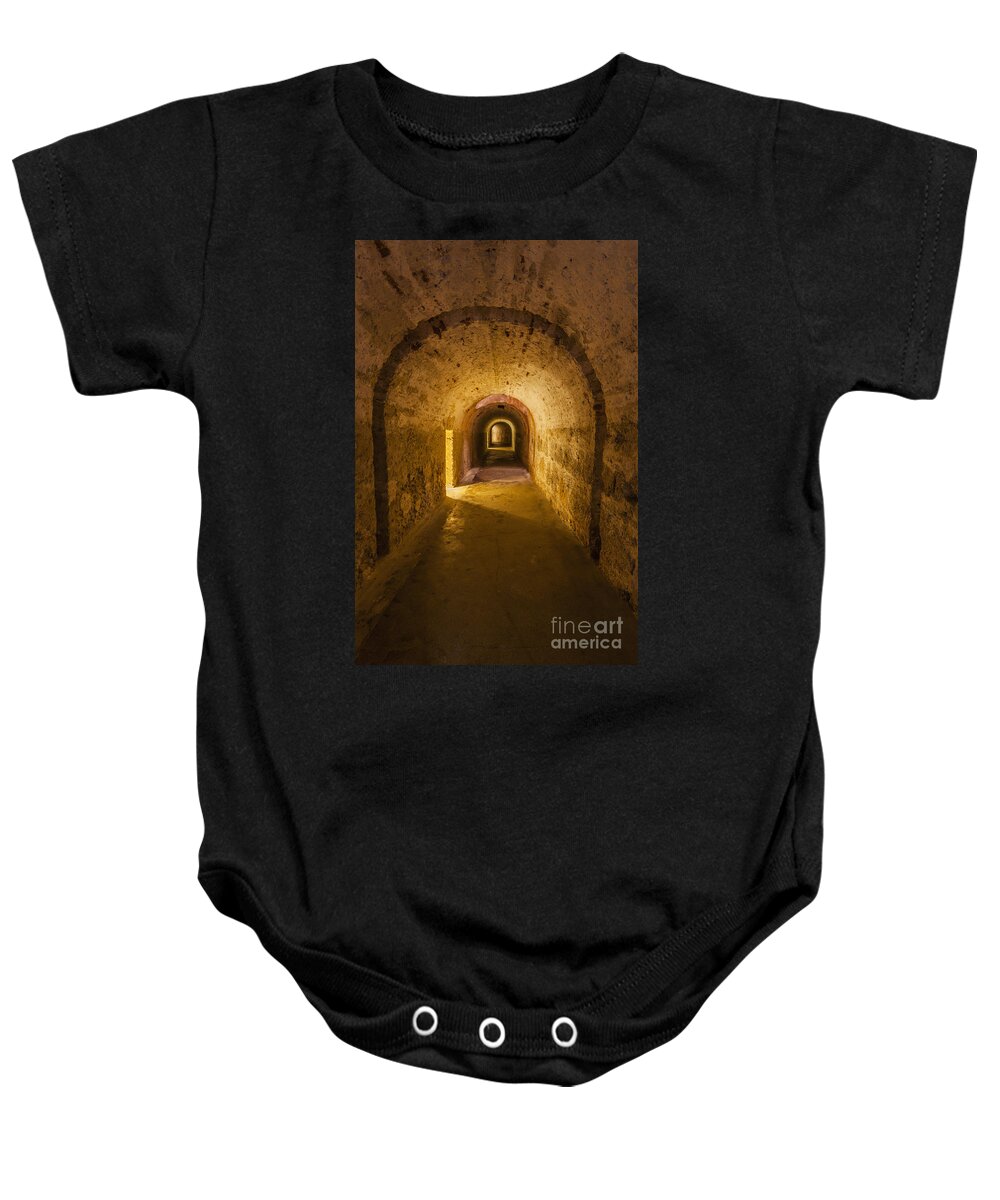Bad Condition Baby Onesie featuring the photograph Dungeon at Castillo San Cristobal in Old San Juan Puerto Rico by Bryan Mullennix
