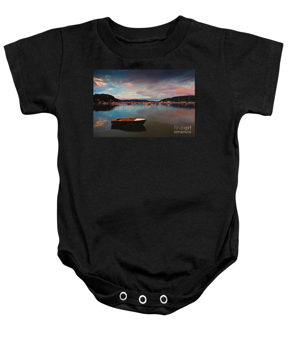 Dusk Baby Onesie featuring the photograph Dusk at Careel Bay by Sheila Smart Fine Art Photography