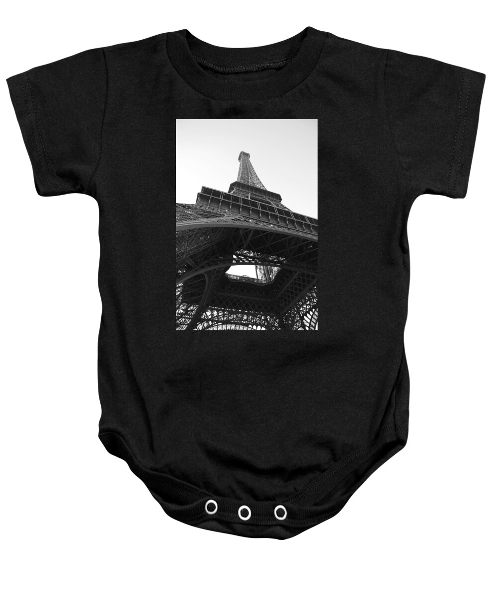 Eiffel Tower Baby Onesie featuring the photograph Eiffel Tower b/w by Jennifer Ancker
